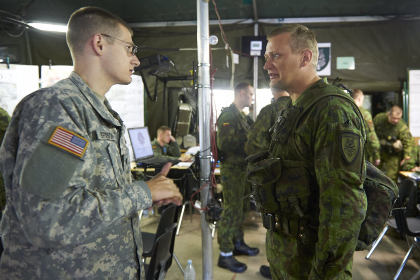 Lithuanian participants of Saber Strike 2014 plan and control operations hand in hand with allies