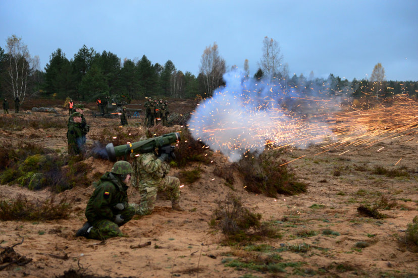 Lithuanian and U.S. soldiers were destroying armoured combat materiel of hostile forces with...