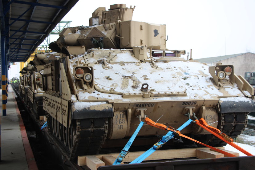 Tanks and other equipment of the new U.S. rotational force on the way to Lithuania