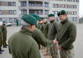Soldiers formally deployed to the multinational NATO Operation Resolute Support at a ceremony at... - 2