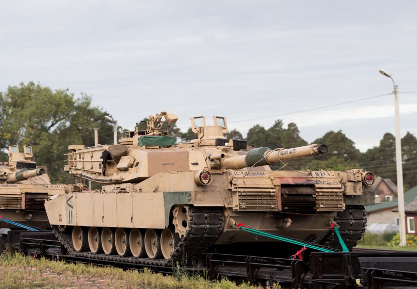 Heavy U.S. Army equipment deployed for training in Pabradė Training Area 