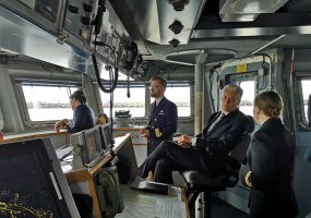 The Baltic Sea bursts into bloom: wreath tributes lowered onto the water from a ship and a... - 1