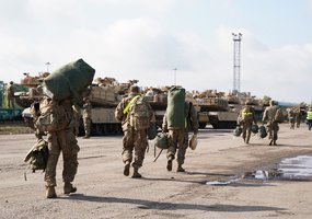 Rotational heavy U.S. battalion with combat equipment arrived in Kaunas. European railway track... - 5