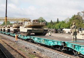 Rotational heavy U.S. battalion with combat equipment arrived in Kaunas. European railway track... - 7