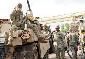 Rotational heavy U.S. battalion with combat equipment arrived in Kaunas. European railway track... - 12
