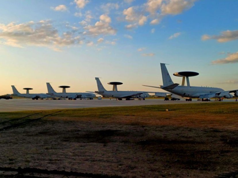 Four AWACS Airborne Warning and Control System aircraft lands in Lithuania for the first time