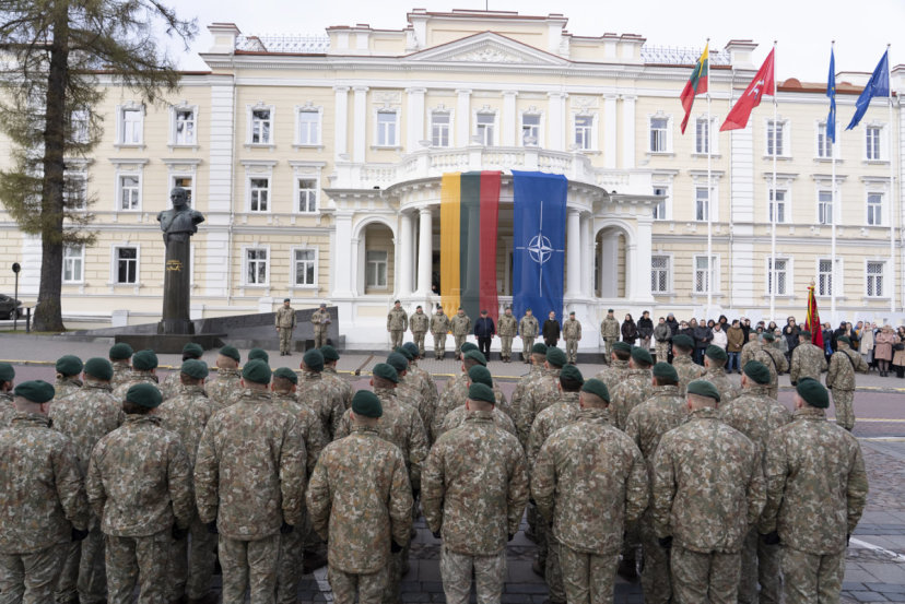 Lithuanian troops returning from their mission in Kosovo were greeted and honored with awards