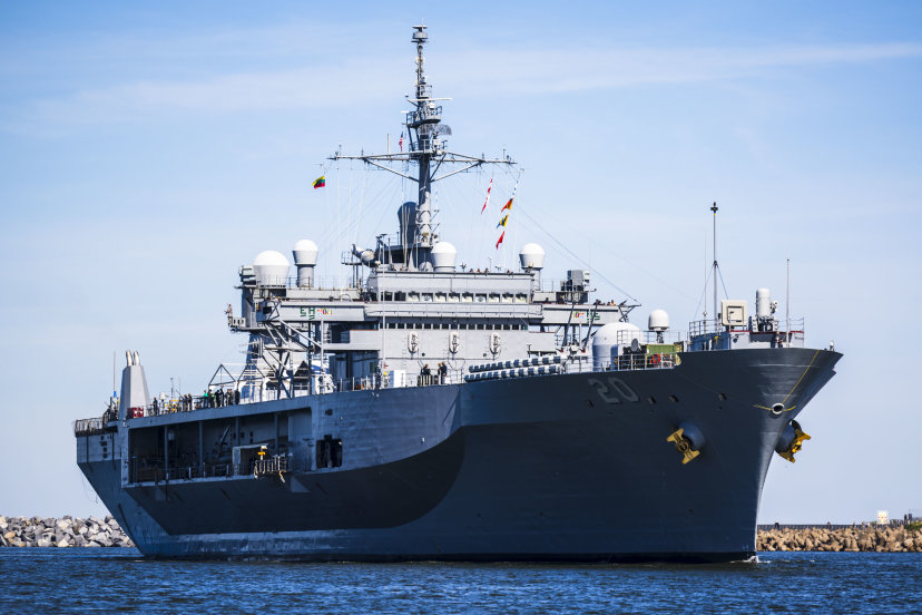 USS Mount Whitney piered in Klaipėda for a port visit  